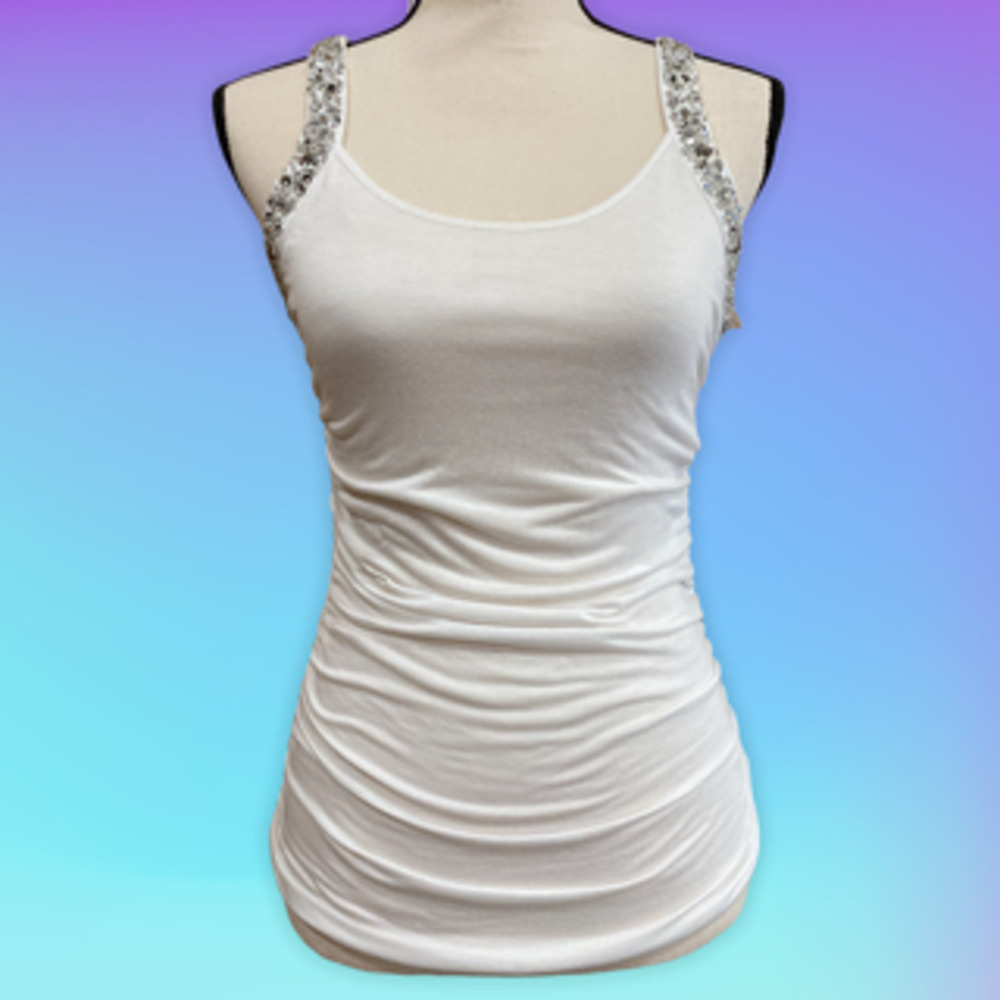 White tank top with sequin straps